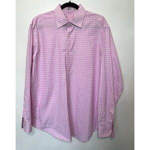 Bugatchi Pink & White Gingham Plaid Long Sleeve Shirt XL 100% Cotton Shaped Fit